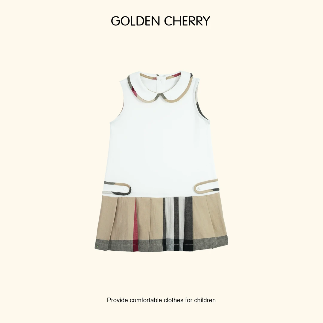 【金樱桃Golden cherry】小童撞色拼接侧扣无袖背心裙358043