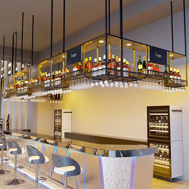 酒架吊柜吧台吊架餐厅包间墙上置物架悬挂酒柜酒水展示架铁艺定制