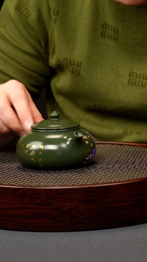 【闪购商品】紫砂茶壶绿泥  幻彩牡丹寒江