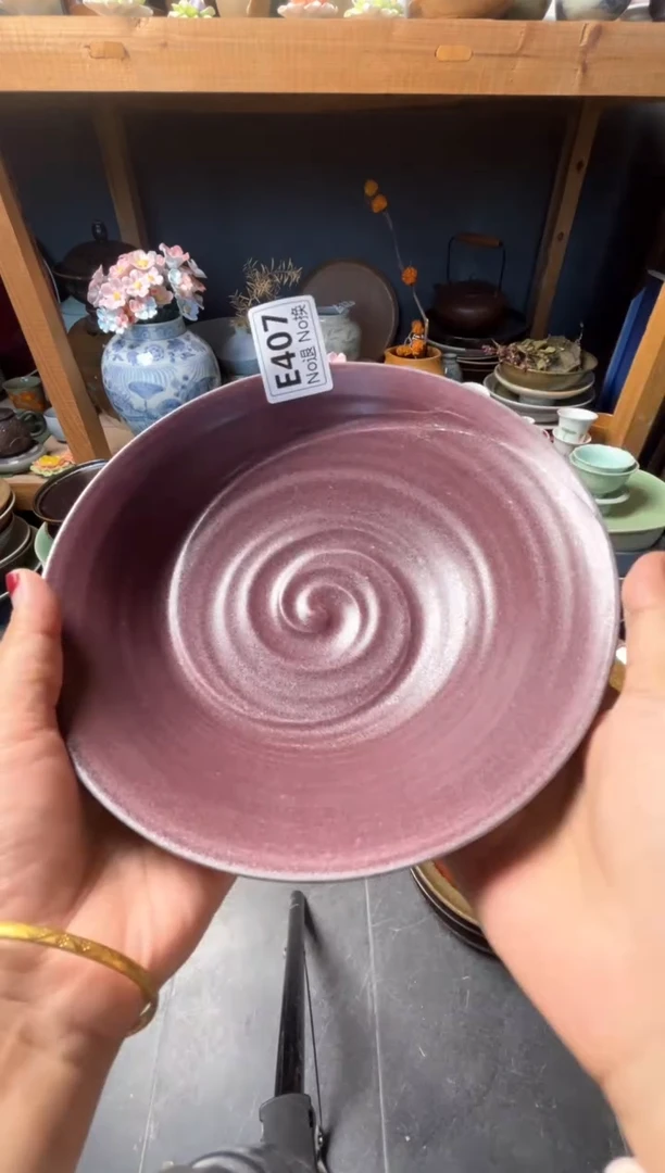 瓷片冬**曦E407  手工紫色盘