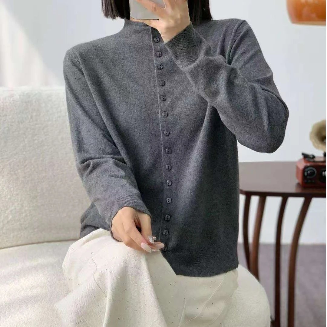 毛针织衫修身型不起球衬衫袖针织衫针织衬衫上衣