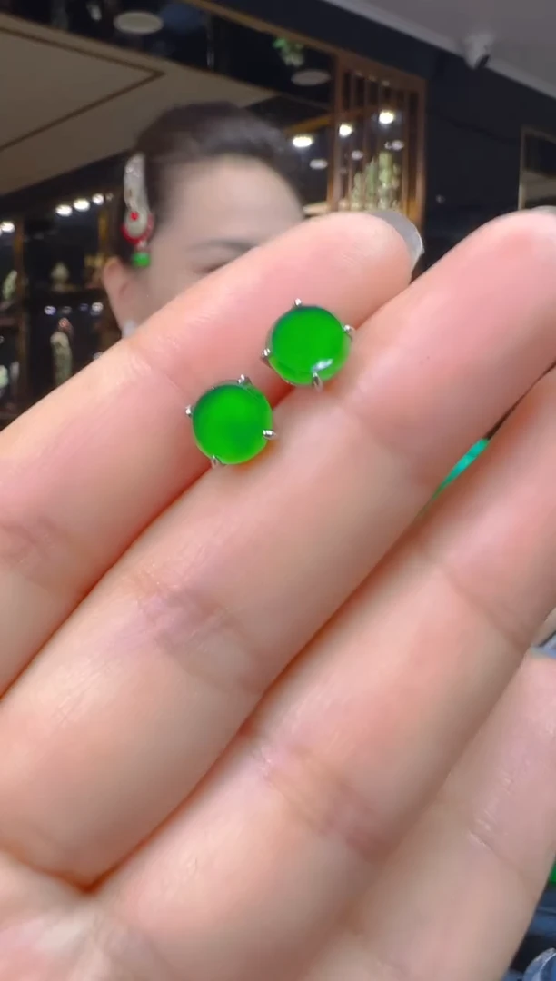 翡翠银S925镶嵌耳饰003（多样性发其一）