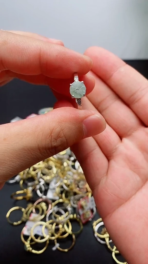 银S925镶嵌戒指翡翠天然翡翠A货5-5