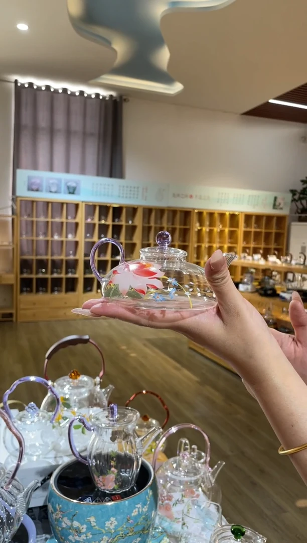 手工艺品玻璃悠然小壶紫把荷花