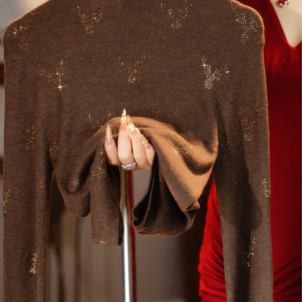 2278-大鹏（一鹿平安)2025新款百搭高领烫钻重工气质时尚打底衫