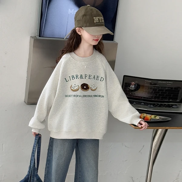 女童卫衣春秋2025新款儿童大童圆领春装女孩春季洋气时髦宽松上衣