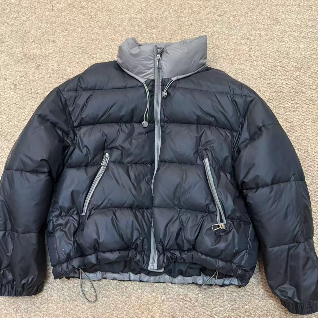 拼接色棉服 黑色  8822