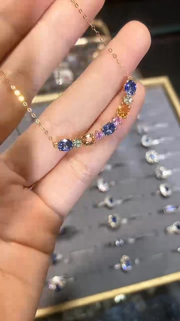 项链彩色蓝宝石18K金镶嵌