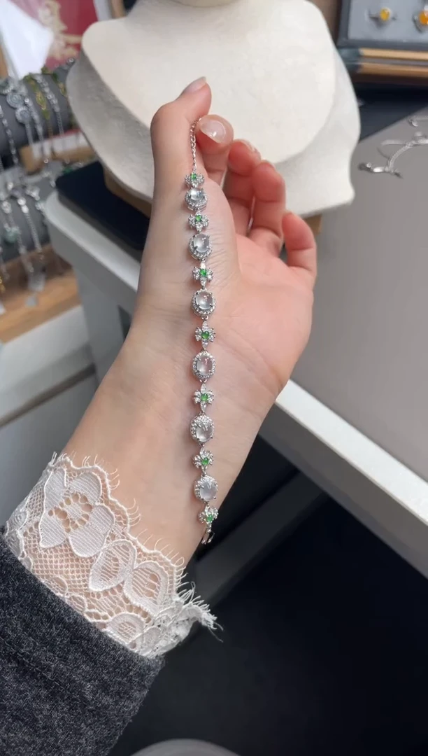 银S925镶嵌手链翡翠高冰