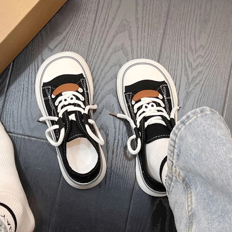 奶呼呼丑萌帆布鞋女厚底2025春季新款小白鞋ins韩版踩跟两穿板鞋