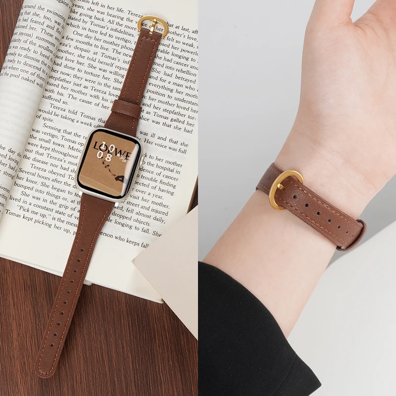 适用applewatchS11苹果手表s9皮质表带iwatchs10小蛮腰S7/6女腕带