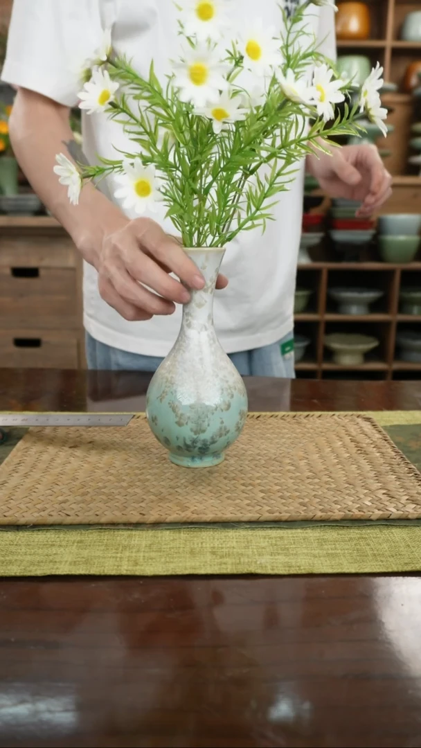 陶瓷一件包邮结晶釉花瓶18.5cm微瑕