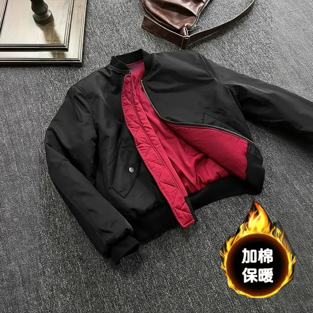 红内bomber棉衣夹克外套男秋冬短款廓形飞行服cleanfit高街美式