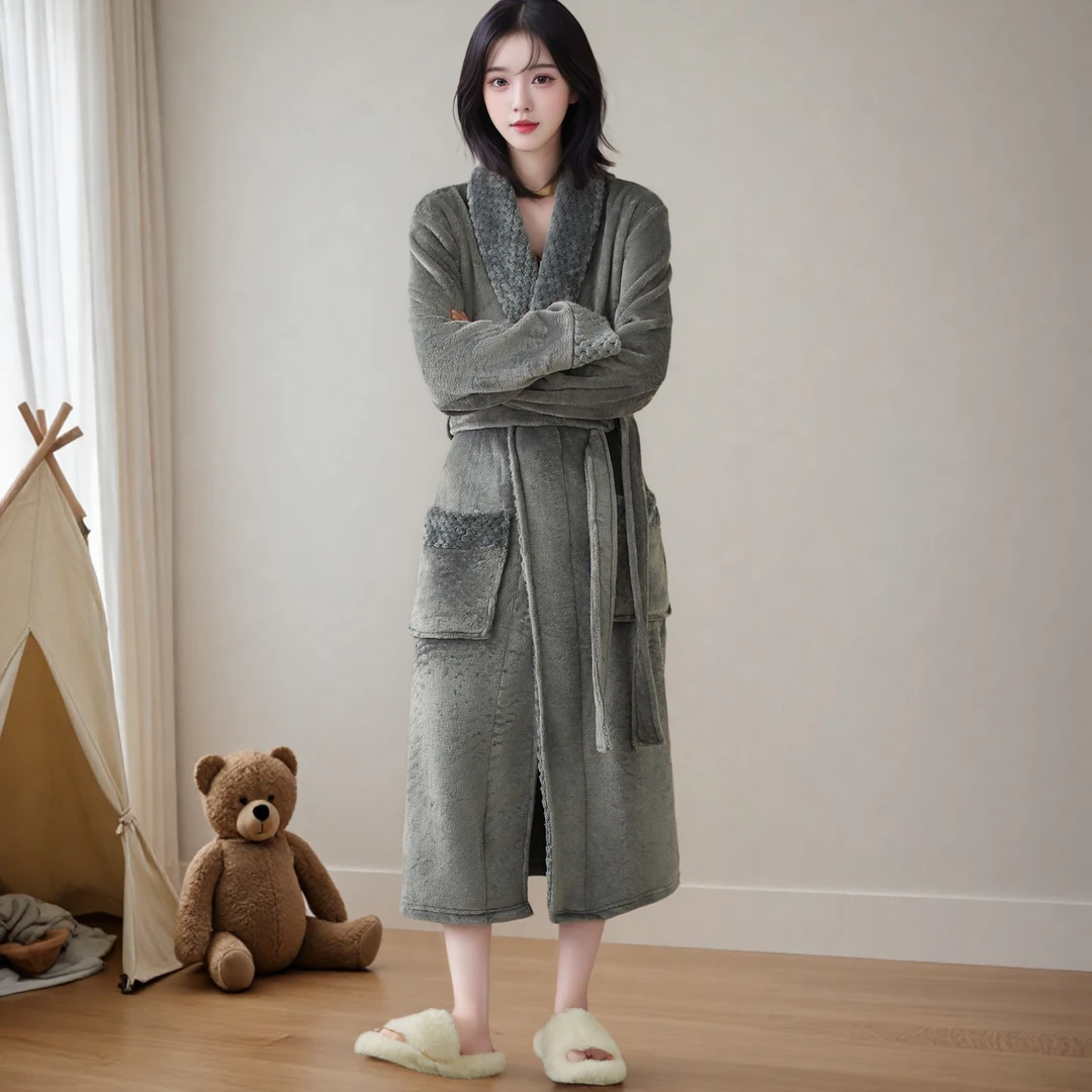 四季法兰绒睡袍男女透气加厚加长款情侣女士珊瑚绒浴袍浴衣睡衣