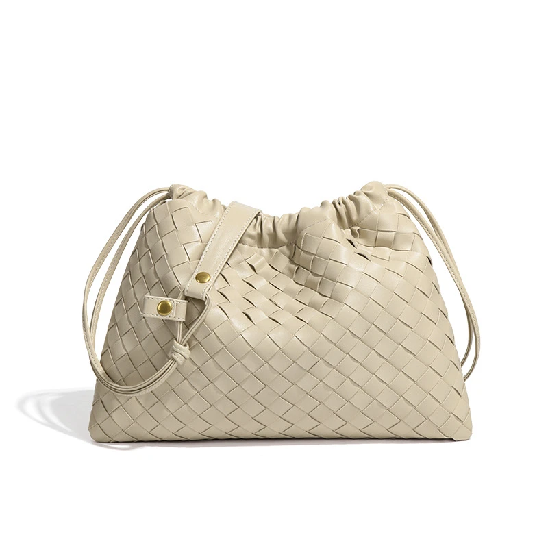 法式复古小众设计编织包腋下包B2019-沙色