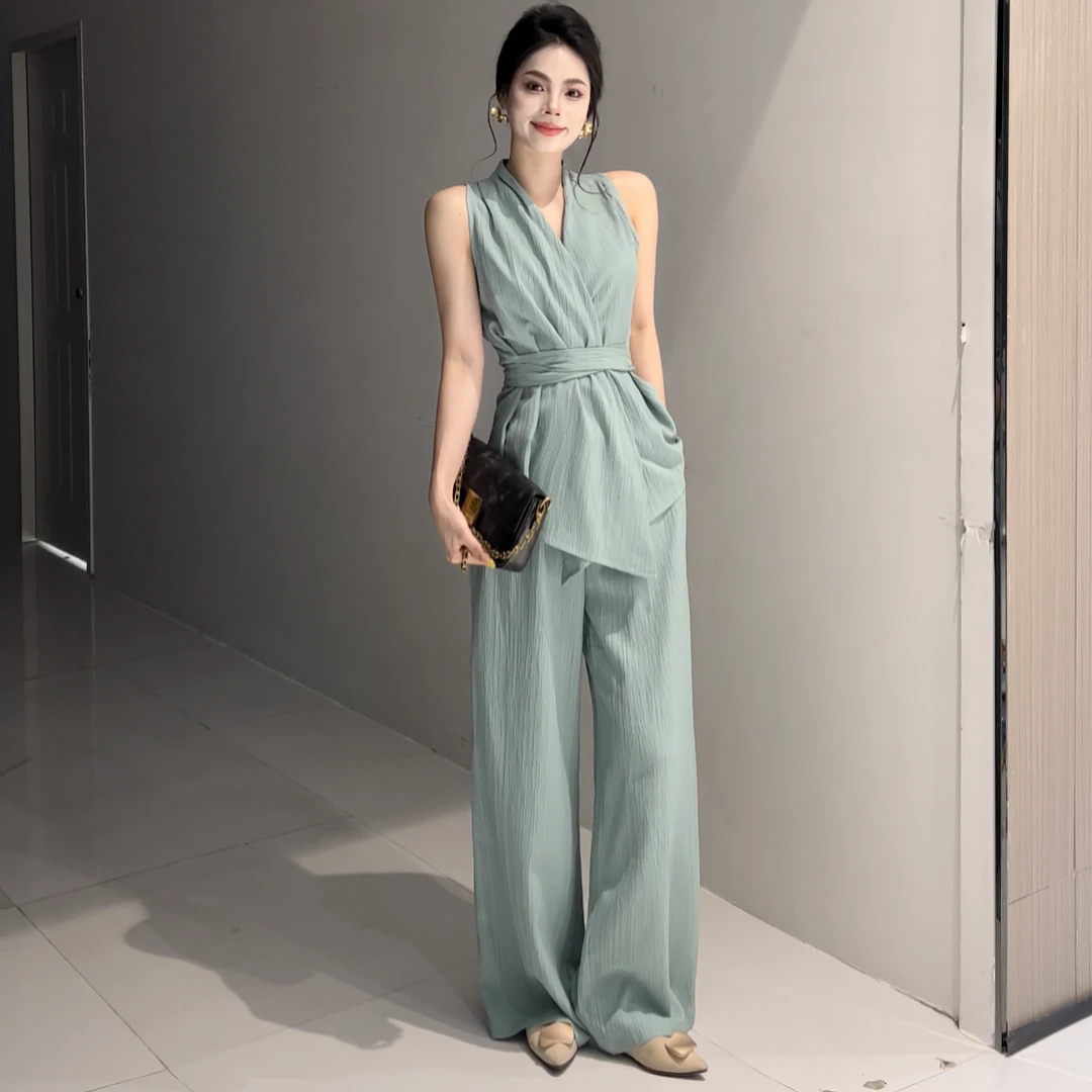 街头风慵懒风气质法式时尚套装阔腿裤设计师夏季高腰显瘦