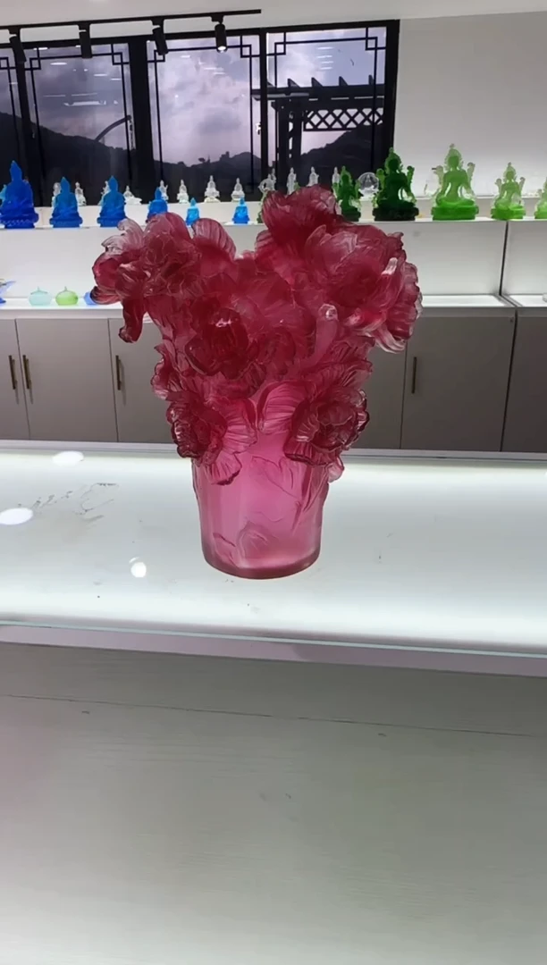 手工艺品琉璃古法琉璃牡丹花瓶