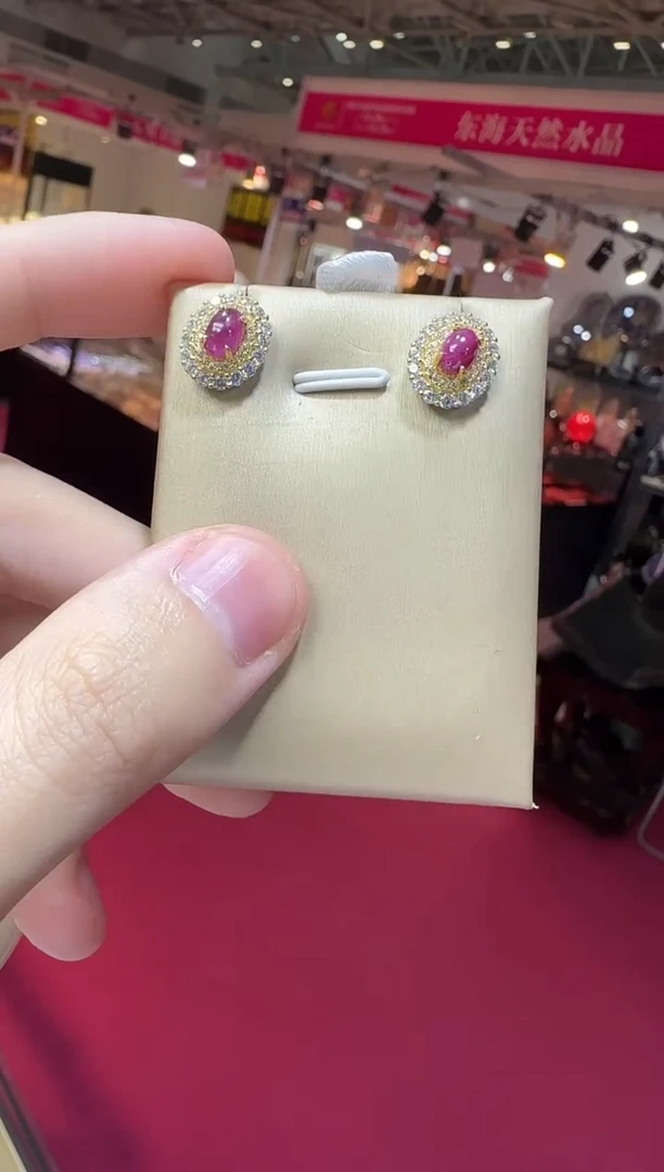 银S925镶嵌耳饰红宝石5*7mm耳钉