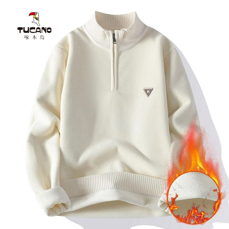 啄木鸟男外套外穿半拉链毛衣男2025年秋冬季新款青年加绒加厚潮