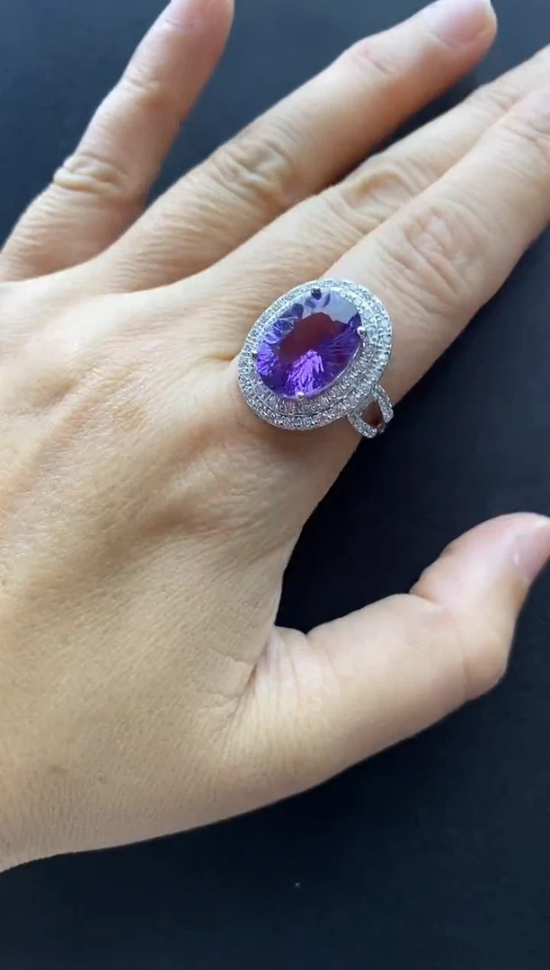 银S925镶嵌耳饰紫晶戒指