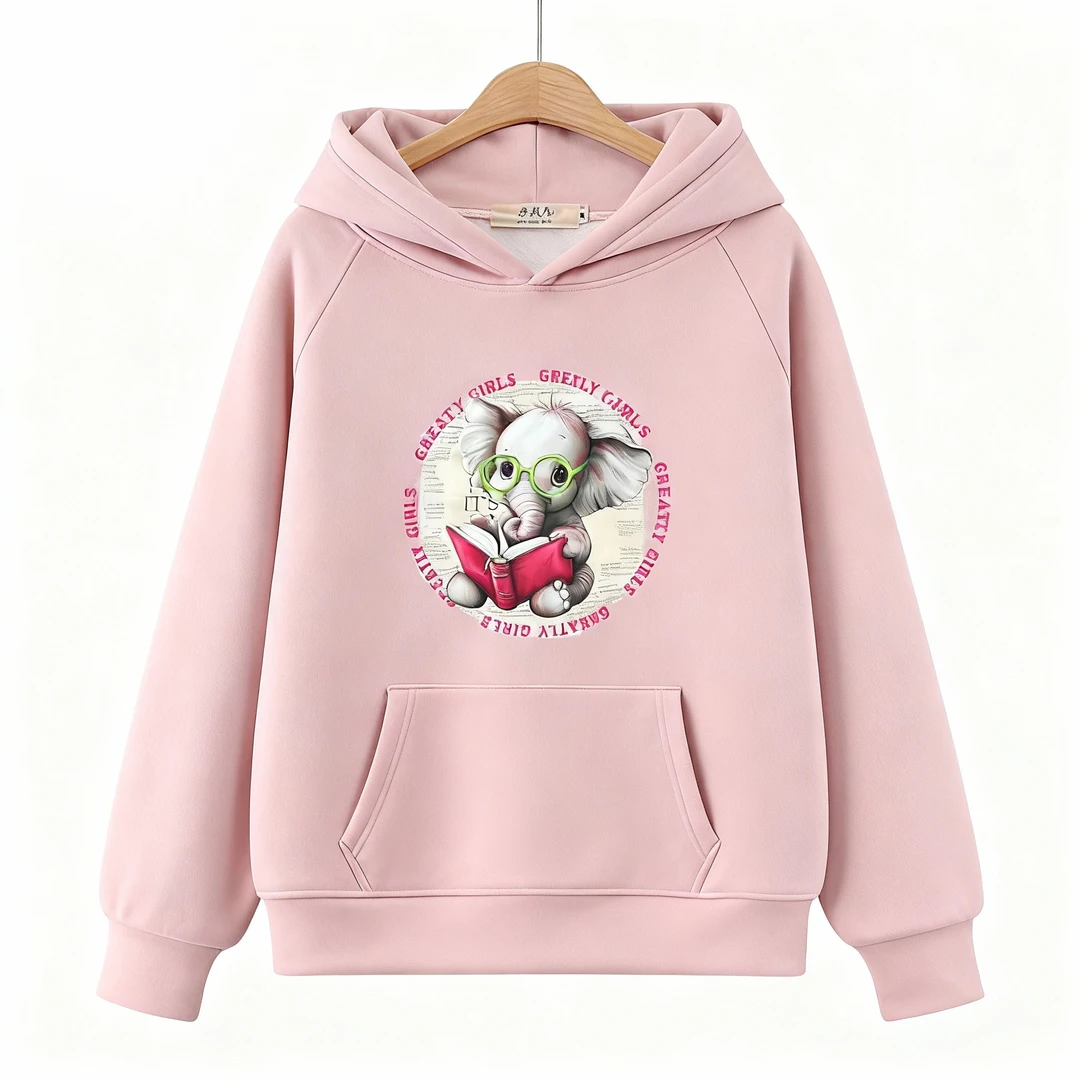 150加绒长袖连帽卫衣印花连帽衫休闲时尚秋冬【花59】2502淡粉二号