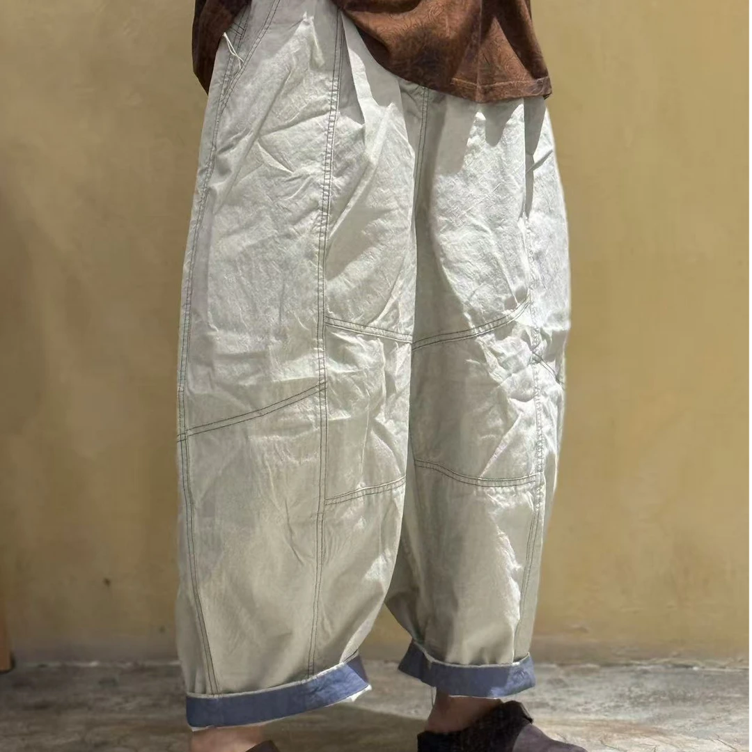 2025新款色织棉撞色腰脚口小翻边休闲裤250518百搭时尚夏季