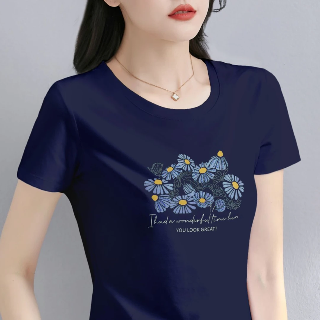 夏季圆领短袖t恤女士2025新款爆款休闲气质高端妈妈洋气半袖上衣