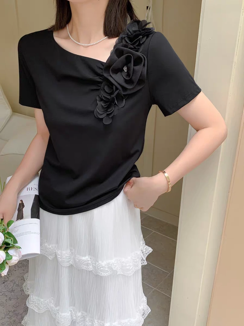 265929高腰T恤短款欧式短袖洋气叛逆风气质淑女短袖