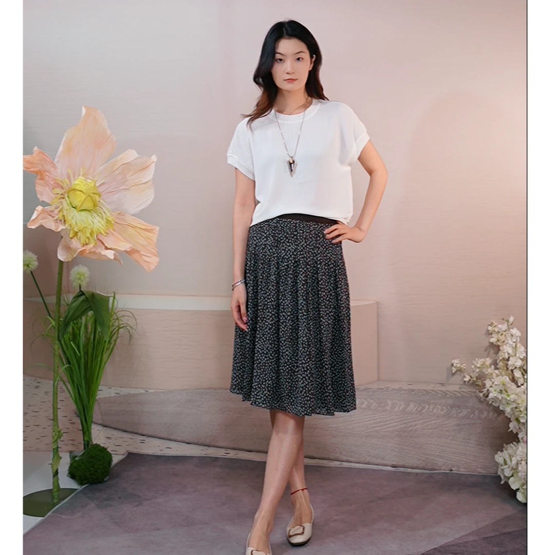 Shengyuzhu/声雨竹显瘦咖啡色碎花半身裙夏季轻薄女士气质蕾丝