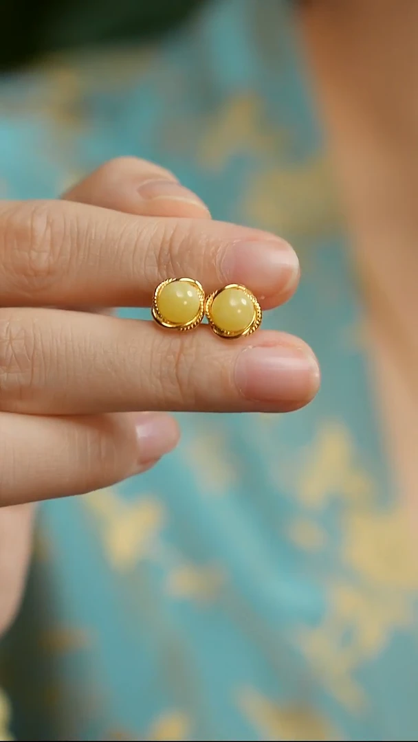 蜜蜡银S925镶嵌耳钉福利