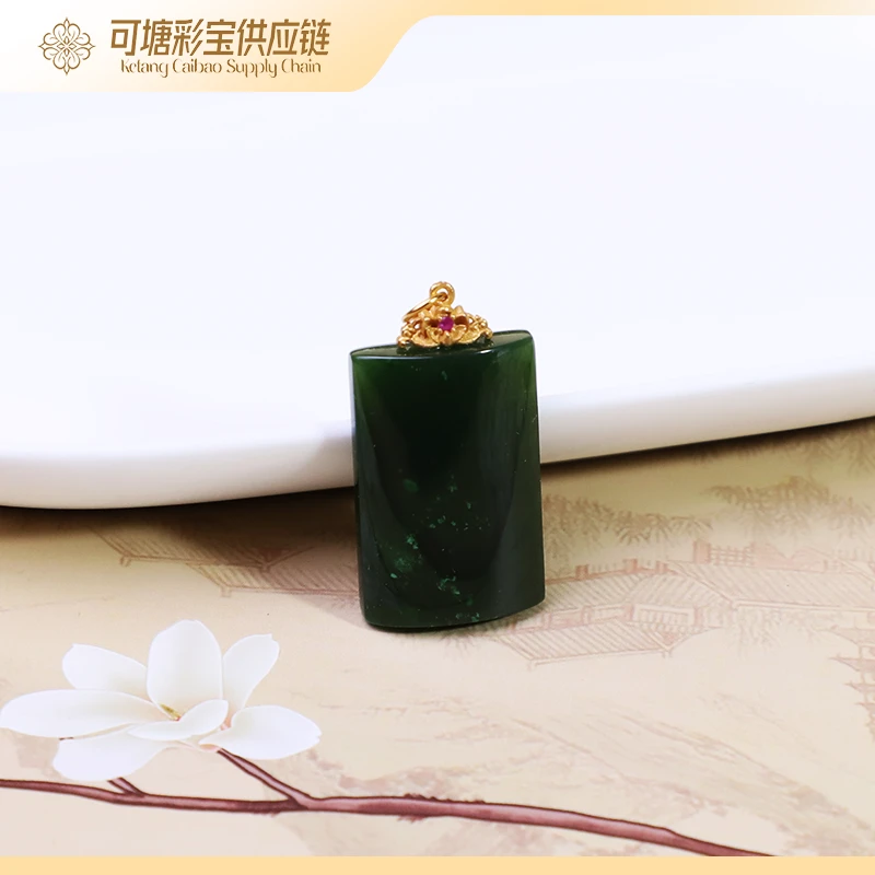 北极玉 碧玉无事牌银镶吊坠/WDBS-358/多样性发一件