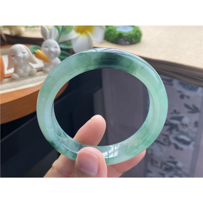 天然翡翠728批冰飘花种水镯6108号55.4-12.5-8.3天然翡翠手镯