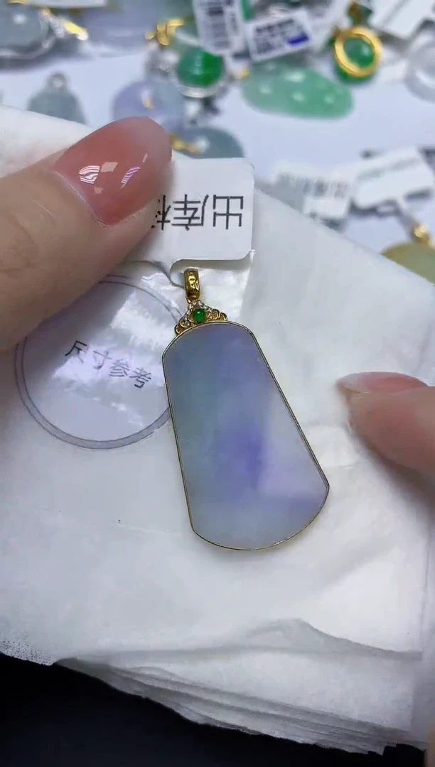颈饰18K金镶嵌翡翠天然缅甸翡翠A货百元以上9元证书费自理