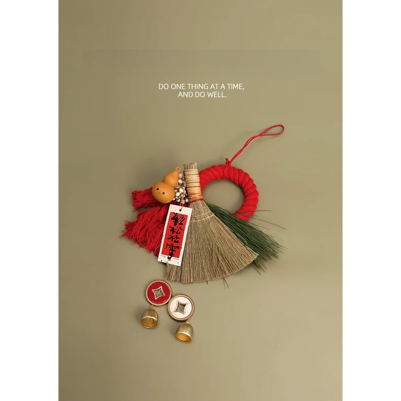 CPNGU 新年扫把葫芦入户门把手挂件2025蛇年创意春节布置装饰品