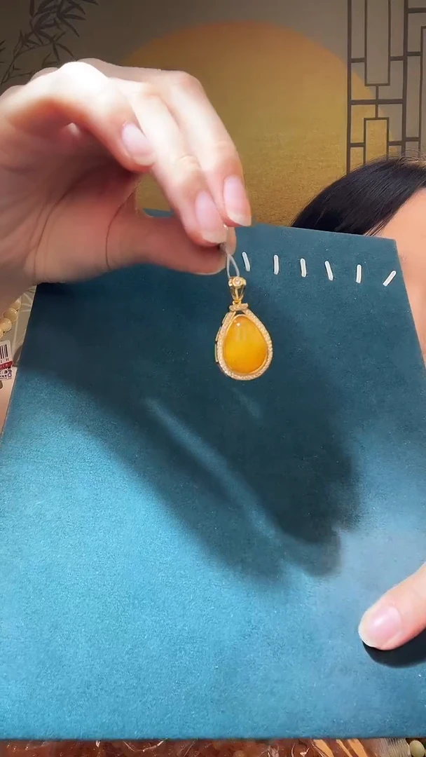 银S925镶嵌琥珀裸石K6004天然蜜蜡