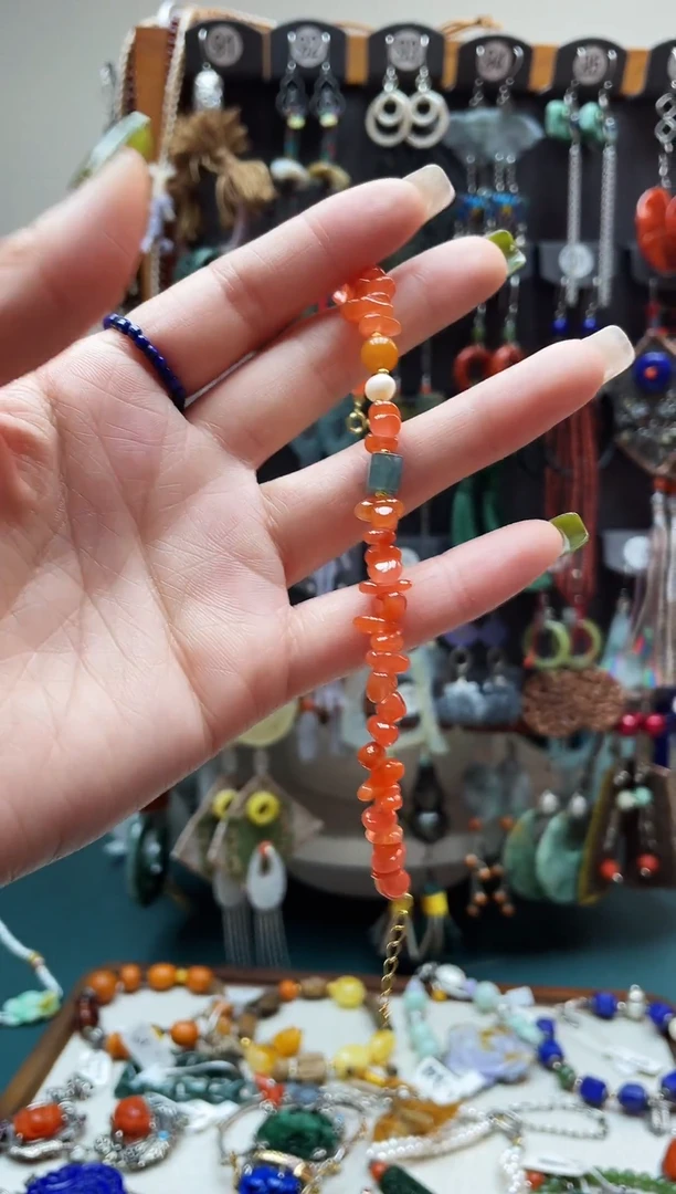 银S925镀金镶嵌手链南红玛瑙饰品