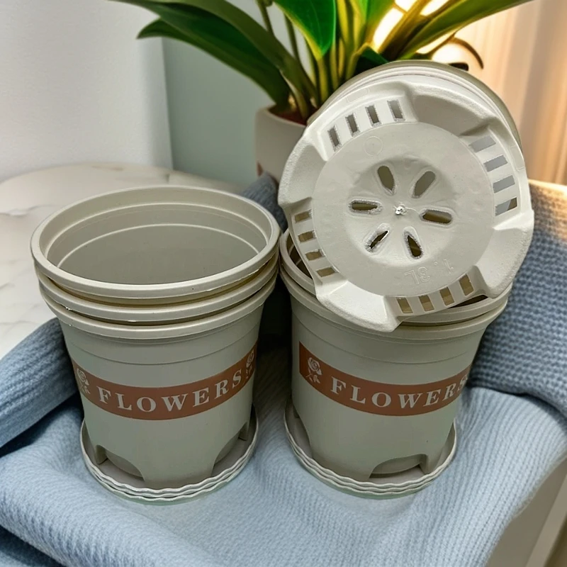 6个带托盘米白180控根加仑花盆《口径17.3高17》