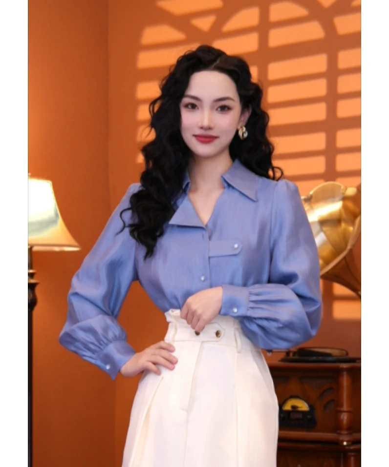 西西【春落棠色】港味复古气质薄款显瘦设计减龄新款上衣01481