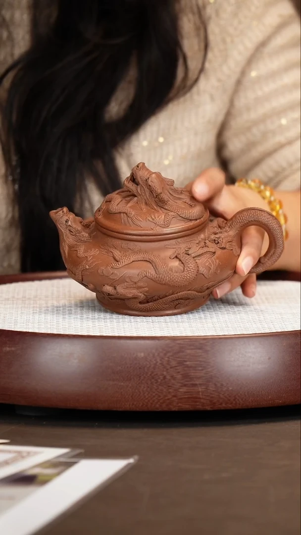 茶壶紫砂葛岳纯/段泥/九龙虚扁/450c