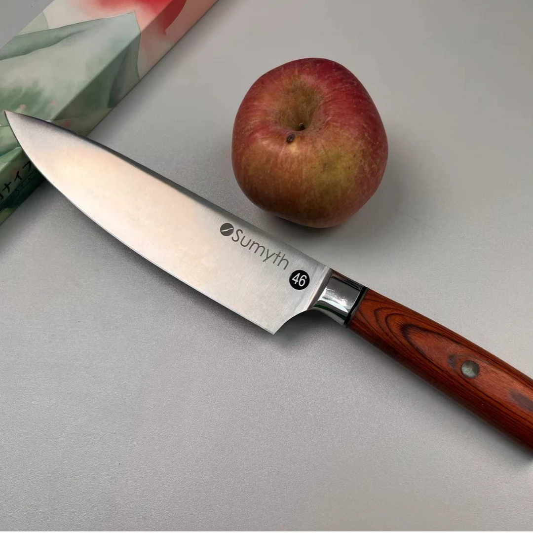 046 红彩木柄8寸厨师刀 家用切片刀锋利切菜切肉刀不锈钢厨房刀具