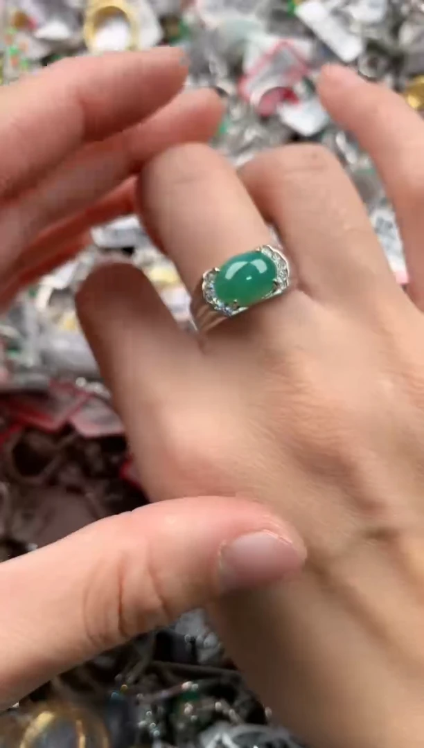 银S925镶嵌戒指翡翠6666   5