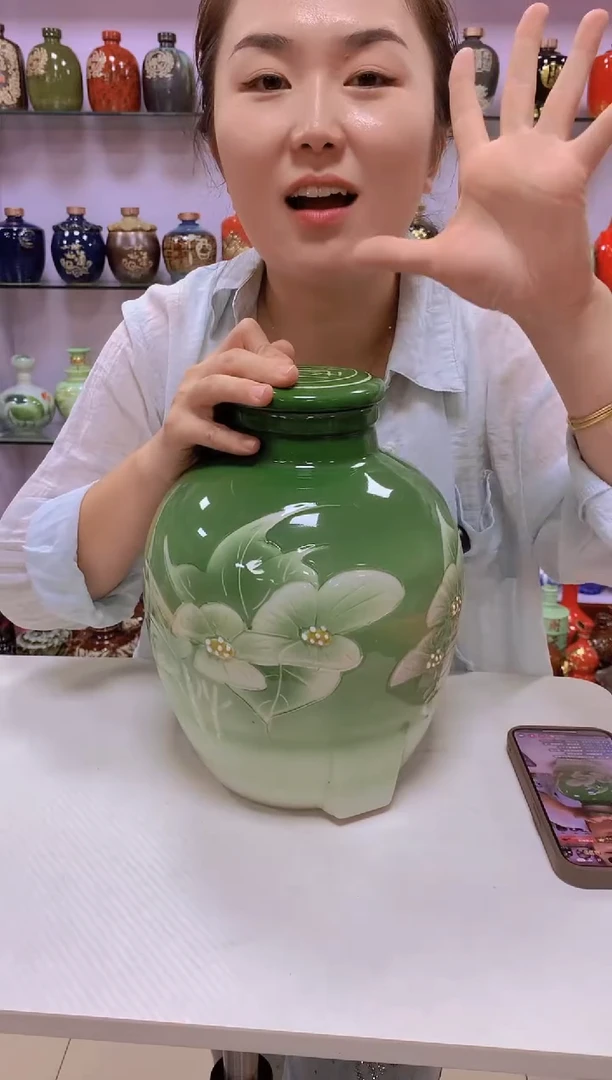 10斤装绿色大口径陶瓷空酒坛