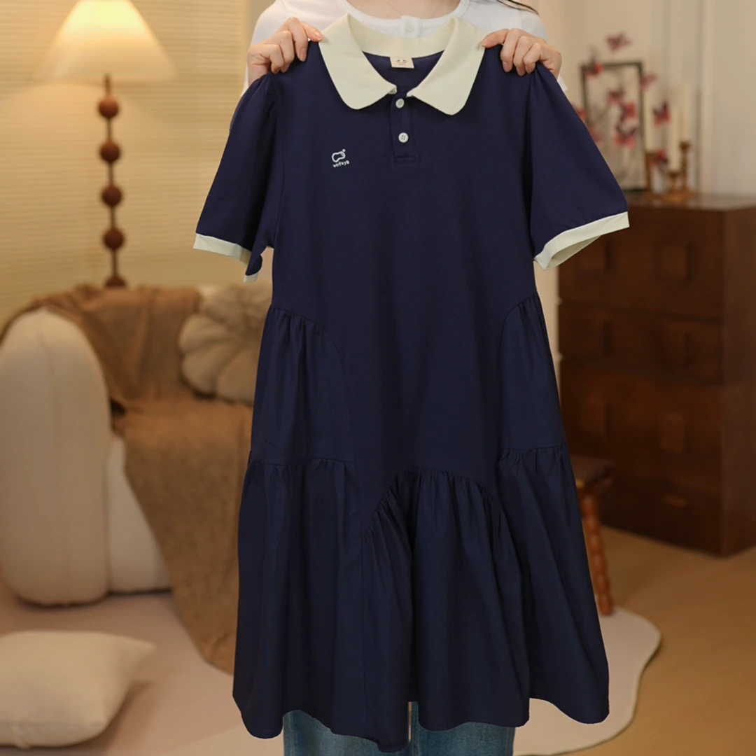 女大童夏装连衣裙青少年初高中生学院风公主裙洋气淑女POLO衫裙子