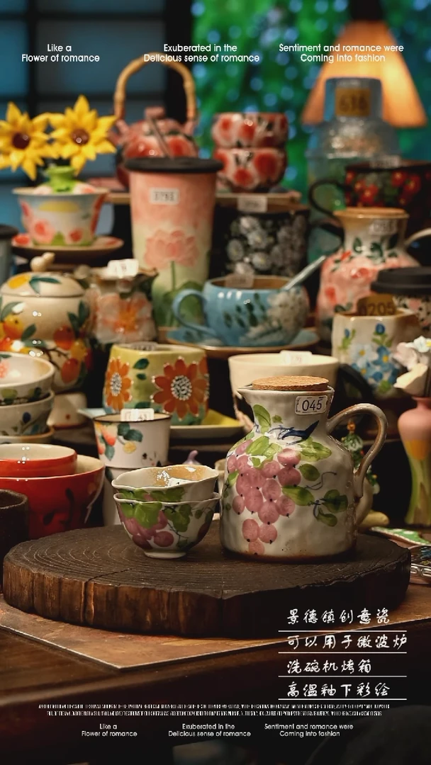 陶瓷一壶四杯景德镇高温釉下彩手工手绘款式