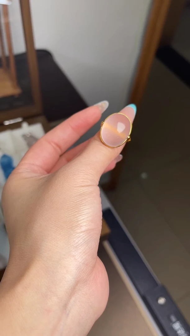 银S925镀金镶嵌戒指水晶做**己，粉水晶戒指