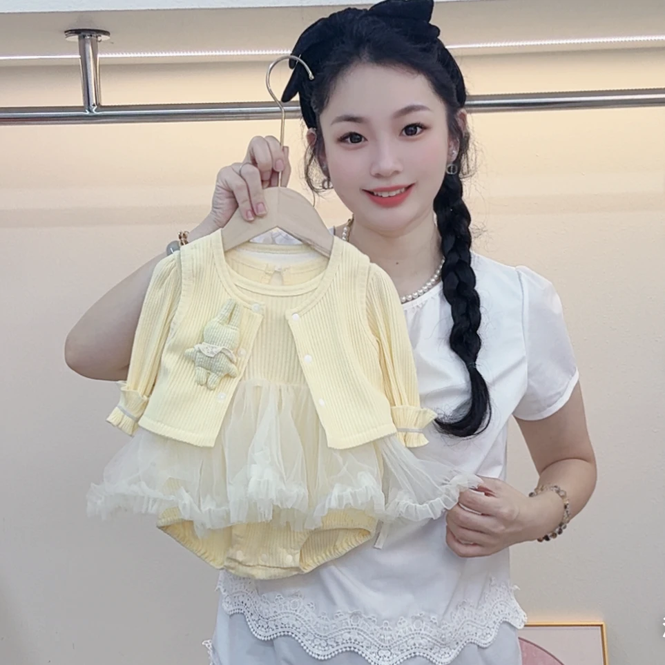 新款秋款真两件立体小兔子蓬蓬裙公主裙女宝宝洋气可爱两件套