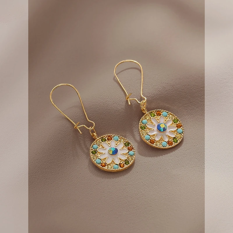 复古巴洛克彩色圆耳坠女耳扣小众耳环个性气质2025热销爆款