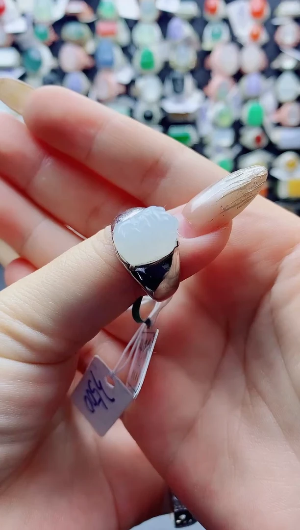 银S925镶嵌戒指翡翠何*宇天然翡翠男戒