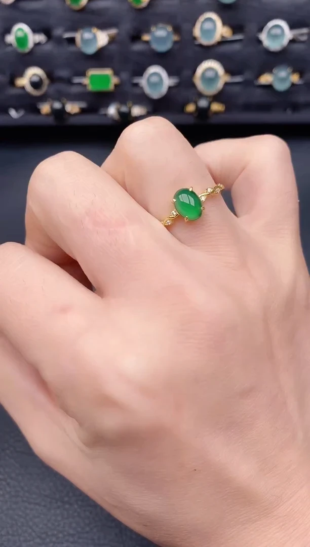 银S925镶嵌戒指翡翠天然a货翡翠330