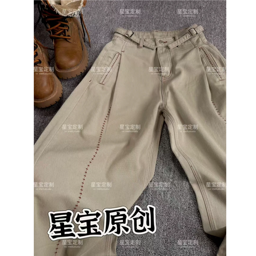 2025新款原创小众设计ins风时尚夏季高腰牛仔长裤裤弯刀裤